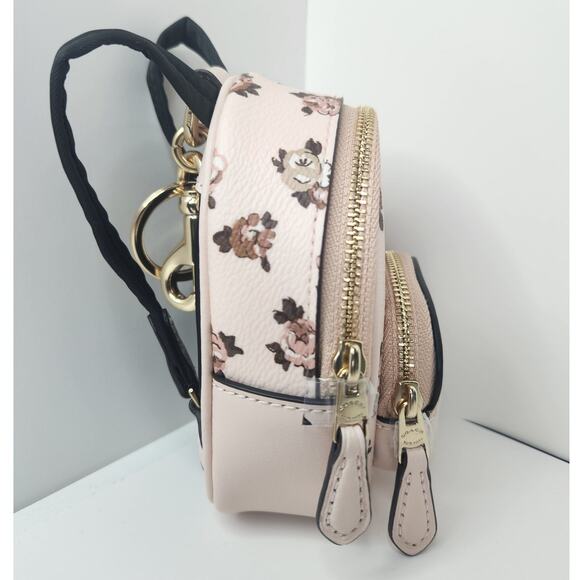 COACH Mini Court Backpack Bag Charm With Rosette Print BLUSH MULTI CAA68 Soldout - Picture 4 of 12